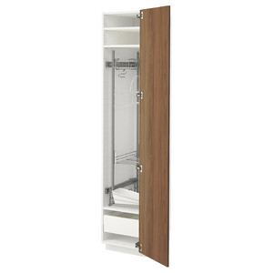 METOD/MAXIMERA High cabinet with cleaning interior, white/Tistorp brown walnut effect, 40x60x200 cm