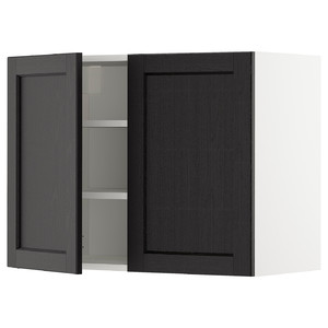 METOD Wall cabinet with shelves/2 doors, white/Lerhyttan black stained, 80x60 cm