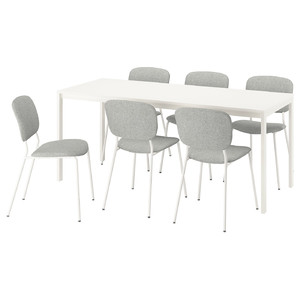VIHALS / VIHALS Table and 6 chairs, white/white Tibbleby beige-grey, 120/180x74 cm