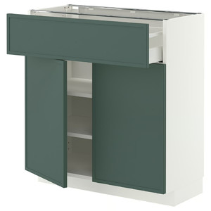 METOD/MAXIMERA Base cabinet with drawer/2 doors, white/Aspudden dark grey-green, 80x37 cm