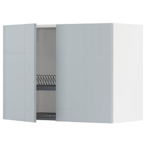 METOD Wall cabinet w dish drainer/2 doors, white/Kallarp light grey-blue, 80x60 cm