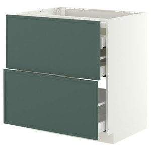 METOD/MAXIMERA Base cab f hob/2 fronts/3 drawers, white/Aspudden dark grey-green, 80x60 cm