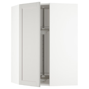 METOD Corner wall cabinet with carousel, white/Lerhyttan light grey, 68x100 cm