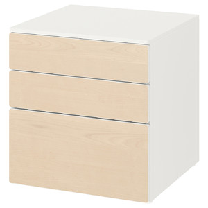 SMÅSTAD / PLATSA Chest of 3 drawers, white, birch, 60x55x63 cm