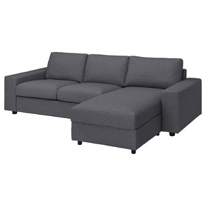 VIMLE 3-seat sofa with chaise longue, with wide armrests Gunnared/medium grey