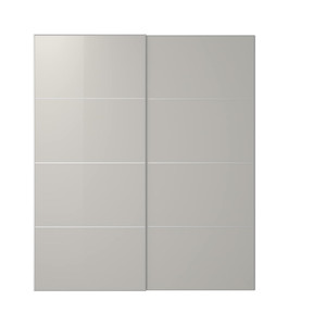 HOKKSUND Pair of sliding doors, high-gloss light grey, 200x236 cm