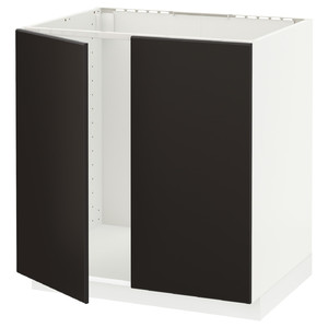 METOD Base cabinet for sink + 2 doors, white/Kungsbacka anthracite, 80x60 cm