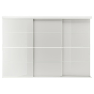 SKYTTA / HOKKSUND Sliding door combination, white/high-gloss light grey, 301x205 cm