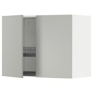 METOD Wall cabinet w dish drainer/2 doors, white/Havstorp light grey, 80x60 cm