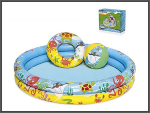 Bestway Inflatable Set - Pool 122x122cm, Swim Ring, Ball, assorted patterns