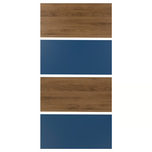 MEHAMN 4 panels for sliding door frame, walnut effect/blue, 100x201 cm
