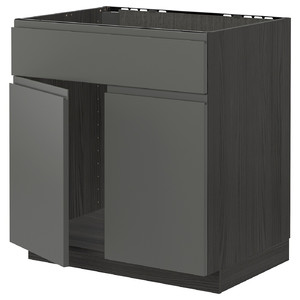 METOD Base cabinet f sink w 2 doors/front, black/Voxtorp dark grey, 80x60 cm