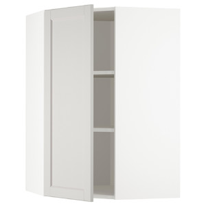 METOD Corner wall cabinet with shelves, white/Lerhyttan light grey, 68x100 cm