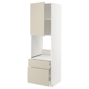 METOD / MAXIMERA High cabinet f oven+door/2 drawers, white/Havstorp beige, 60x60x200 cm