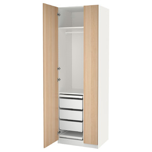 PAX / FORSAND Wardrobe combination, white/white stained oak effect, 75x60x236 cm