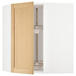 METOD Corner wall cabinet with carousel, white/Forsbacka oak, 68x80 cm