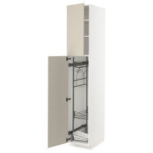 METOD High cabinet with cleaning interior, white/Havstorp beige, 40x60x220 cm