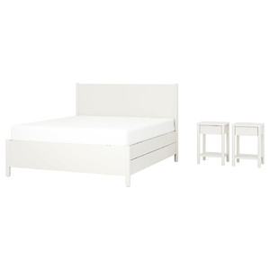 TONSTAD Bedroom furniture, set of 3, incl bed storage/off-white, Standard Double