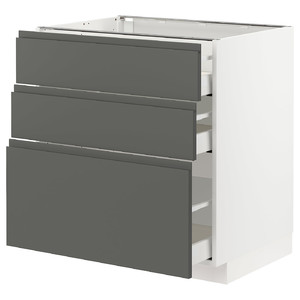 METOD / MAXIMERA Base cabinet with 3 drawers, white, Voxtorp dark grey, 80x60 cm