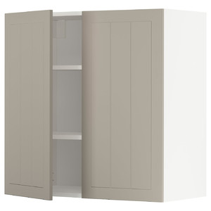 METOD Wall cabinet with shelves/2 doors, white/Stensund beige, 80x80 cm