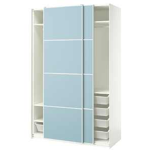 PAX / MEHAMN Wardrobe with sliding doors, white/double sided light blue, 150x66x236 cm