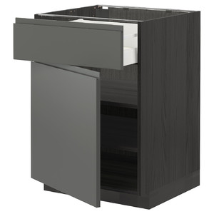 METOD / MAXIMERA Base cabinet with drawer/door, black/Voxtorp dark grey, 60x60 cm