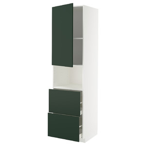 METOD / MAXIMERA Hi cab f micro w door/2 drawers, white/Havstorp deep green, 60x60x220 cm