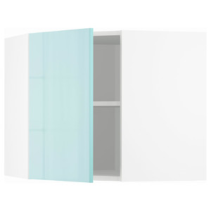 METOD Corner wall cabinet with shelves, white Järsta/high-gloss light turquoise, 68x60 cm