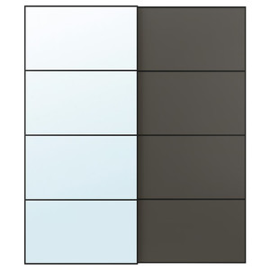 AULI / MEHAMN Pair of sliding doors, black mirror glass/double sided dark grey, 200x236 cm