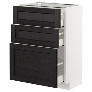 METOD Base cabinet with 3 drawers, white, Lerhyttan black stained, 60x37 cm