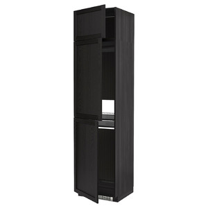 METOD High cab f fridge/freezer w 3 doors, black/Lerhyttan black stained, 60x60x240 cm
