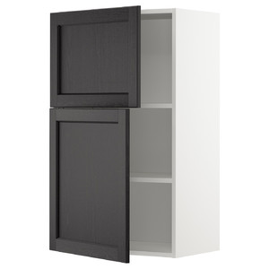 METOD Wall cabinet with shelves/2 doors, white/Lerhyttan black stained, 60x100 cm