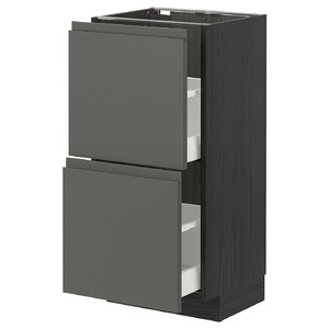 METOD / MAXIMERA Base cabinet with 2 drawers, black/Voxtorp dark grey, 40x37 cm