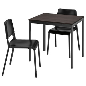 VANGSTA / TEODORES Table and 2 chairs, black dark brown/black, 80/120 cm