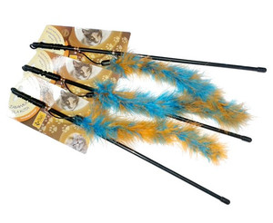 Dingo Cat Toy Fishing Rod, blue-orange feathers