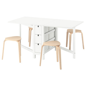 NORDEN / KYRRE Table and 4 stools, white/birch, 26/89/152 cm