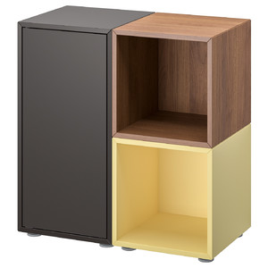 EKET Cabinet combination with feet, dark grey walnut effect/pale yellow, 70x35x72 cm