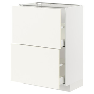METOD / MAXIMERA Base cabinet with 2 drawers, white/Vallstena white, 60x37 cm
