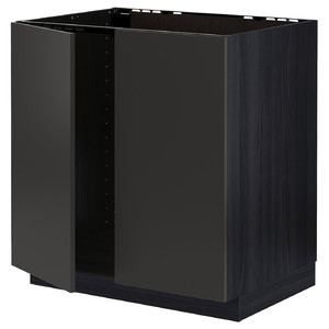 METOD Base cabinet for sink + 2 doors, black/Nickebo matt anthracite, 80x60 cm
