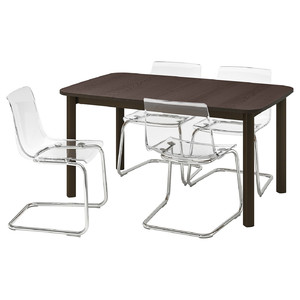 STRANDTORP / TOBIAS Table and 4 chairs, brown, transparent, 150/205/260x95 cm