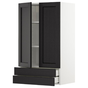 METOD / MAXIMERA Wall cabinet w 2 doors/2 drawers, white/Lerhyttan black stained, 60x100 cm
