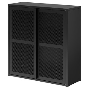 IVAR Cabinet with doors, black mesh, 80x83 cm