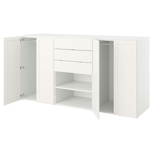 PLATSA Wardrobe with 4 doors+3 drawers, white FONNES white/SANNIDAL white, 240x57x123 cm