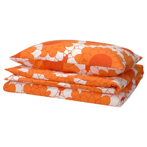 KRANSMALVA Duvet cover and pillowcase, orange, 150x200/50x60 cm
