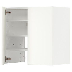 METOD Wall cb f extr hood w shlf/door, white/Havstorp beige, 60x60 cm