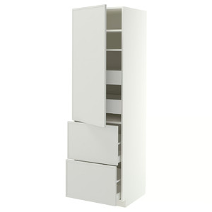 METOD/MAXIMERA Hi cab w shlvs/4 drawers/dr/2 frnts, white/Aspudden light grey, 60x60x200 cm