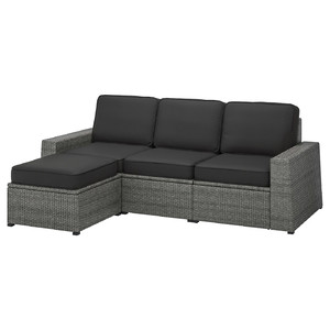 SOLLERÖN 3-seat modular sofa, outdoor, with footstool dark grey, Järpön/Duvholmen anthracite