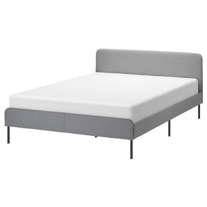 SLATTUM Upholstered bed frame, Knisa light grey, 140x200 cm