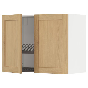 METOD Wall cabinet w dish drainer/2 doors, white/Forsbacka oak, 80x60 cm