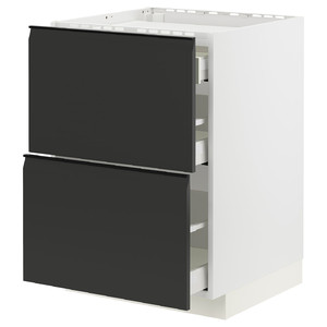 METOD / MAXIMERA Base cab f hob/2 fronts/3 drawers, white/Upplöv matt anthracite, 60x60 cm